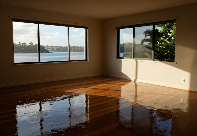 Water-damaged wall in a Rozelle terrace home before drying