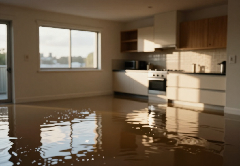 Flooded commercial space in Rozelle before restoration